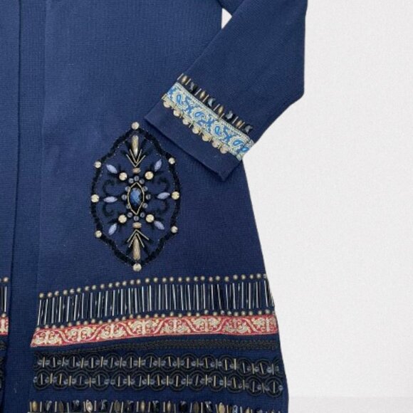 Chico’s Embellished Elektra Open Front Cardigan Size M Navy Blue - Picture 8 of 10